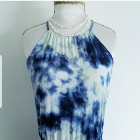 Halter Maxi Dress Tie Dye Side Slit Maxi Summer Dress - Picture 3 of 15